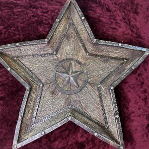 Western Large Wooden Star Decorative Dish-18+Inches Wide-Hobby Lobby-HD077